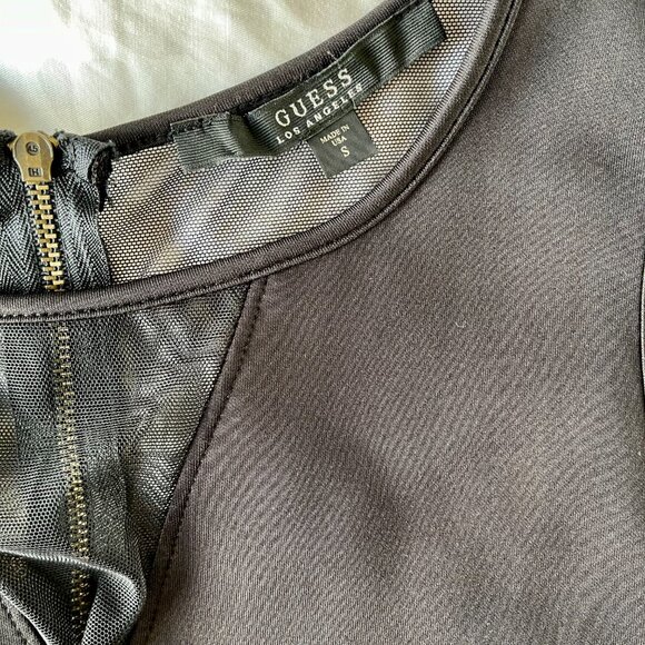 Vintage Guess Y2K Black Mesh Bodycon Dress – Plum Lining Stretch Clubwear (2-6) - Picture 3 of 8